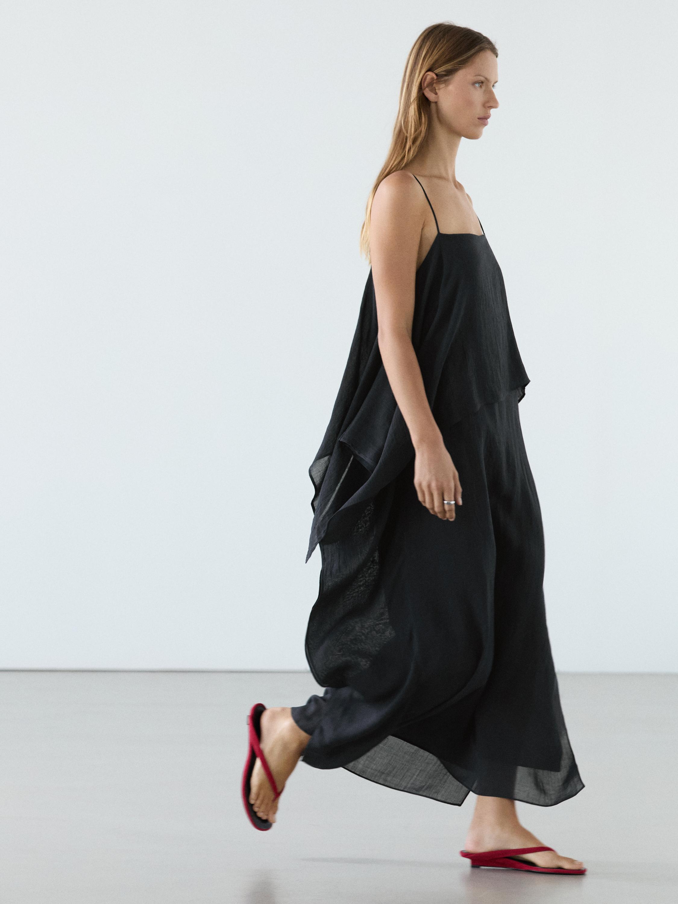 Midi dress with asymmetric ruffle detail